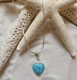 CONCH SHELL or LARIMAR SMALL HEART NECKLACE WITH ITALIAN STERLING SILVER CHAIN - LarimarOcean