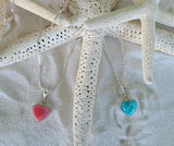 CONCH SHELL or LARIMAR SMALL HEART NECKLACE WITH ITALIAN STERLING SILVER CHAIN - LarimarOcean