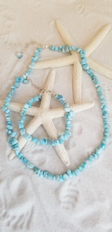 LARIMAR CHIP NUGGET Necklace and Bracelet with Sterling Silver adjustable Chain - LarimarOcean