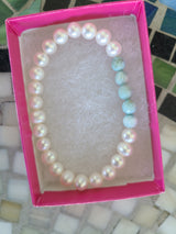 Freshwater Pearl & Larimar (gems 6 - 7mm) stretch Bracelet - LarimarOcean