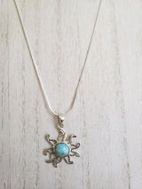 Larimar & Sterling Silver Sun Small Pendant with Italian Sterling Silver Chain - LarimarOcean