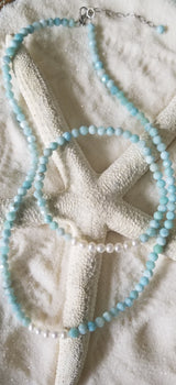 LARIMAR & FRESHWATER PEARL  STRETCH BRACELET - LarimarOcean