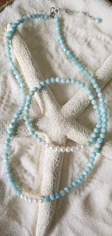 LARIMAR & FRESHWATER PEARL NECKLACE with extender - LarimarOcean