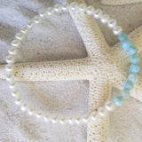 Freshwater Pearl and Rare Larimar (9 Larimar gems 4mm) Gemstone Bracelet - LarimarOcean