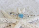 Larimar & Sterling Silver Turtle (Big turtle) Hook Bangle Bracelet - LarimarOcean
