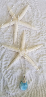 Larimar and Sterling Silver Filigree Med.Organic shape Pendant (5) with Italian Sterling Silver Chain - LarimarOcean