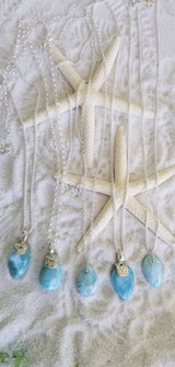Larimar and Sterling Silver Filigree Med.Organic shape Pendant (5) with Italian Sterling Silver Chain - LarimarOcean