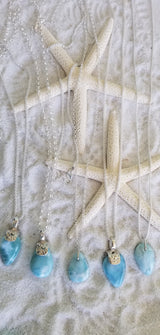 Larimar and Sterling Silver Med. Organic shape simple (2) Pendant with Italian Sterling Silver Chain - LarimarOcean