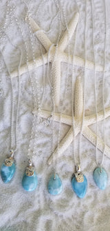 Larimar and Sterling Silver Filigree Med.Organic shape Pendant (4) with Italian Sterling Silver Chain - LarimarOcean