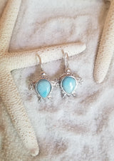 LARIMAR & STERLING SILVER TURTLE EARRINGS - LarimarOcean