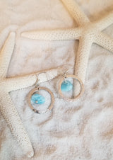 LARIMAR & Sterling Silver dangling NUGGET Earrings in hammered Sterling Silver Hoops - LarimarOcean