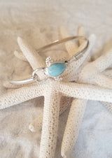 Larimar & Sterling Silver Turtle (Small Turtle) Hook Bangle Bracelet - LarimarOcean