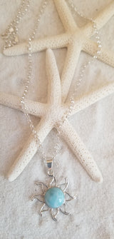 Larimar & Sterling Silver Sun Med. Pendant and ITALIAN Sterling Silver Chain - LarimarOcean