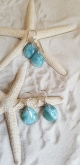 Larimar and Sterling Silver Med.Organic shape Earrings - LarimarOcean