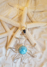 LARIMAR & Sterling Silver SUN XLG Pendant with Italian Sterling Silver Chain - LarimarOcean