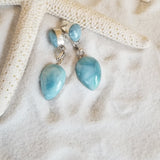 Larimar and Sterling Silver 2stone big Teardrop and Oval Post Earrings - LarimarOcean