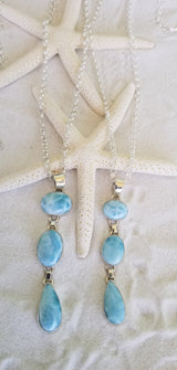 Larimar and Sterling Silver Med. 3-stone Pendant or Larimar and Sterling Silver Small 3-stone Pendant - LarimarOcean