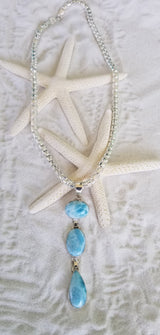 Larimar and Sterling Silver Med. 3-stone Pendant or Larimar and Sterling Silver Small 3-stone Pendant - LarimarOcean