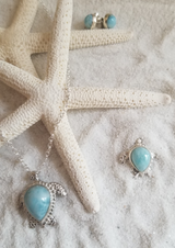 Larimar & Sterling Silver Turtle small Pendant with Italian Sterling Silver Chain - LarimarOcean