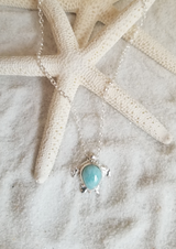 Larimar & Sterling Silver Turtle small Pendant with Italian Sterling Silver Chain - LarimarOcean