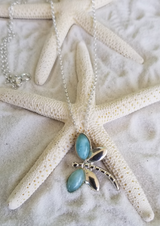 LARIMAR and Sterling Silver small Dragonfly with Italian Sterling Silver Chain - LarimarOcean
