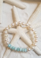 Freshwater Pearl & Larimar (8 Larimar gems 6mm) Bracelet - LarimarOcean