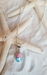 LARIMAR & CONCH & Sterling Silver SMALL TEARDROP PENDANT with ITALIAN STERLING SILVER Chain - LarimarOcean