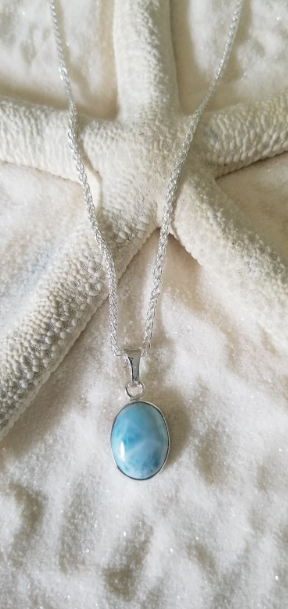 Larimar Pendant, Oval Larimar Sterling Silver Pendant, Natural Dominican Larimar Gemstone on sale Jewelry, Light Blue Pendant, BID18-1229AB