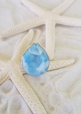 LARIMAR and Sterling Silver xBig off-ctr Teardrop Ring - LarimarOcean