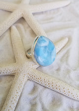 LARIMAR and Sterling Silver xBig off-ctr Teardrop Ring - LarimarOcean