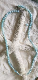 LARIMAR & FRESHWATER PEARL NECKLACE with extender - LarimarOcean