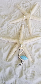 LARIMAR and Sterling Silver FLAMINGO on Italian Sterling Silver Chain (Rolo 040) - LarimarOcean