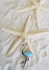 LARIMAR and Sterling Silver FLAMINGO on Italian Sterling Silver Chain (Rolo 040) - LarimarOcean
