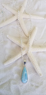 Larimar and Sterling Silver Long Teardrop with Italian Sterling Silver Chain - LarimarOcean