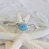 Larimar & Sterling Silver Turtle (Small Turtle) Hook Bangle Bracelet - LarimarOcean