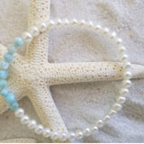 Freshwater Pearl and Rare Larimar (9 Larimar gems 4mm) Gemstone Bracelet - LarimarOcean