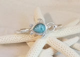 Larimar & Sterling Silver Turtle (Big turtle) Hook Bangle Bracelet - LarimarOcean