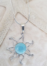 Larimar & Sterling Silver Sun LG Pendant and ITALIAN Sterling Silver Chain - LarimarOcean