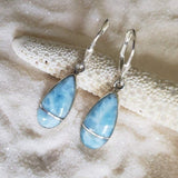 Larimar and Sterling Silver stripe Big Teardrop Earrings with leverbacks - LarimarOcean
