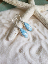 Larimar and Sterling Silver stripe Big Teardrop Earrings with leverbacks - LarimarOcean