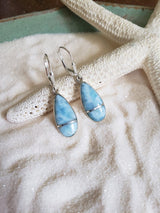 Larimar and Sterling Silver stripe Big Teardrop Earrings with leverbacks - LarimarOcean
