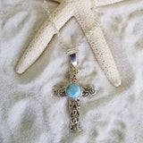 Larimar Filligree Sterling Silver Cross with Italian Sterling Silver 8sided snake Chain - LarimarOcean