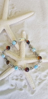 Larimar & Amber & Sterling Silver small round 10-stone Bracelet - LarimarOcean