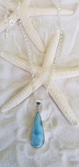 Larimar and Sterling Silver Long Teardrop with Italian Sterling Silver Chain - LarimarOcean