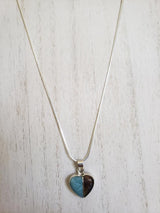Larimar & Amber med. Heart Pendant with Italian Sterling Silver Chain - LarimarOcean