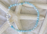 LARIMAR & FRESHWATER PEARL  STRETCH BRACELET - LarimarOcean