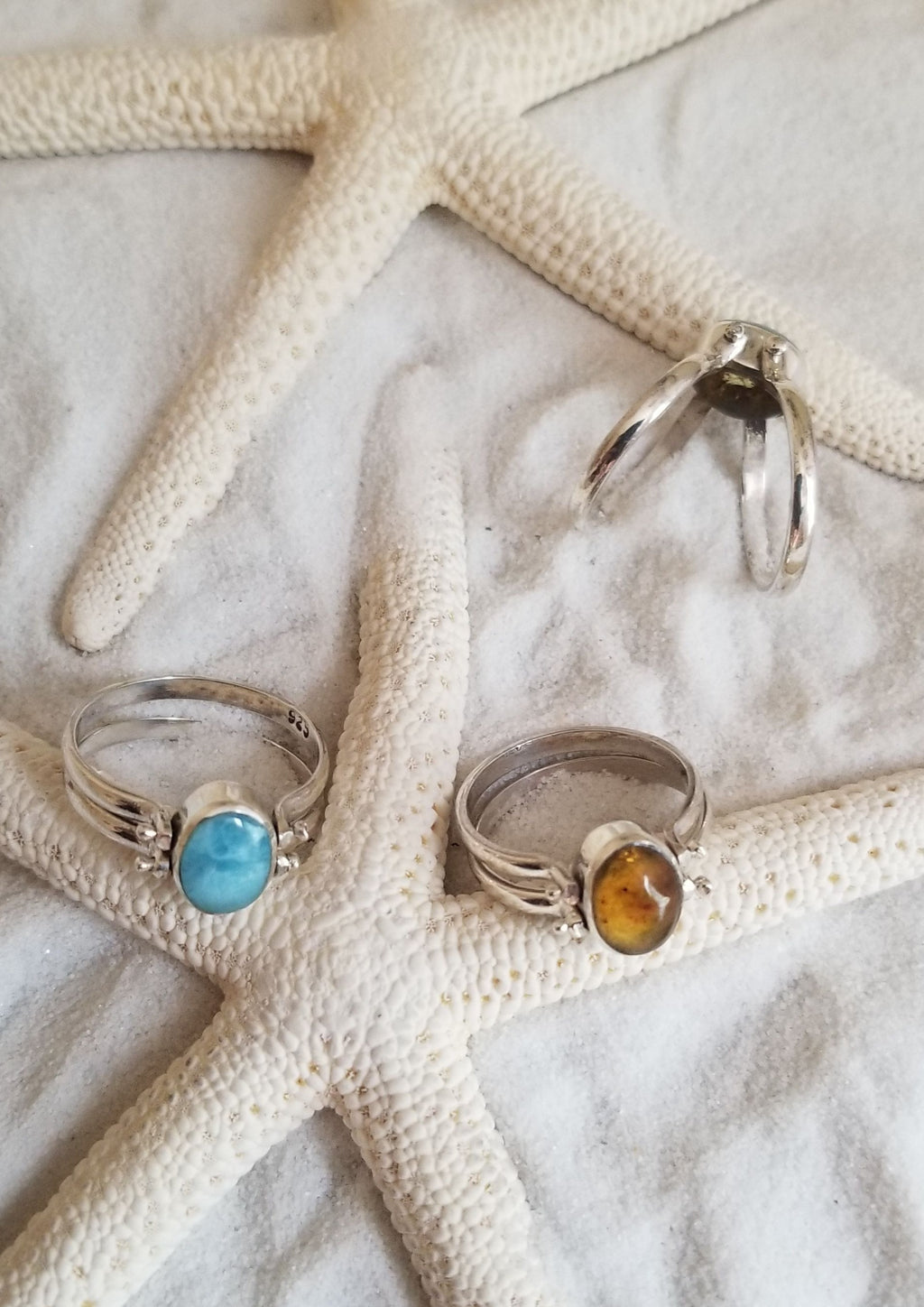 LARIMAR & AMBER & Sterling Silver 2-stone FLIP Ring