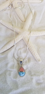 LARIMAR & CONCH & Sterling Silver SMALL TEARDROP PENDANT with ITALIAN STERLING SILVER Chain - LarimarOcean