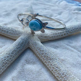 Larimar & Sterling Silver Turtle (Big turtle) Hook Bangle Bracelet - LarimarOcean