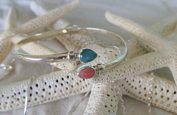 CONCH AND LARIMAR OPEN BANGLE BRACELET - LarimarOcean  